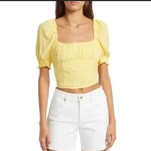 Sophie Rue Blooming Gather Yellow Ditsy Floral Print Smocked Crop Top size Small